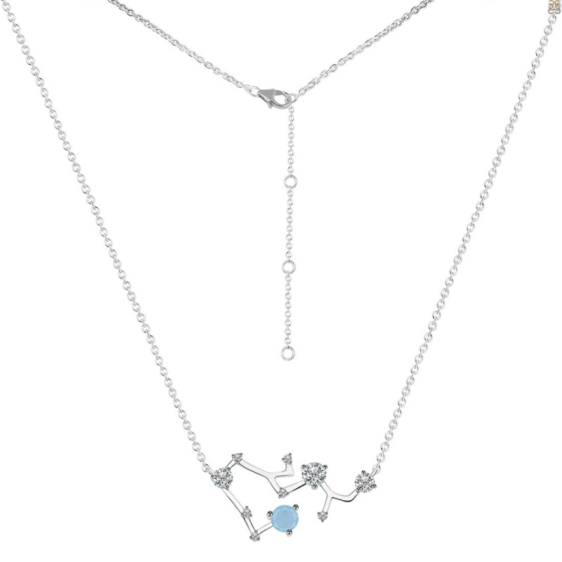 Sagittarius Zodiac Star Constellation Aquamarine & White Topaz Necklace