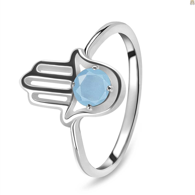 Aquamarine Hamsa Hand Ring