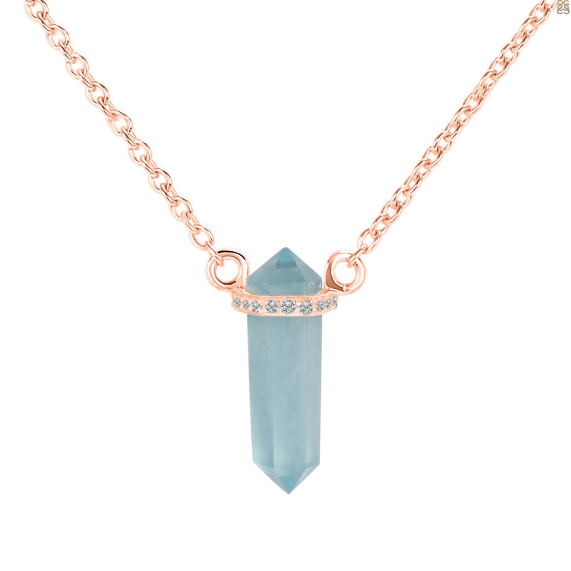  Aquamarine & White Topaz Pencil Necklace AQM-RN-84.