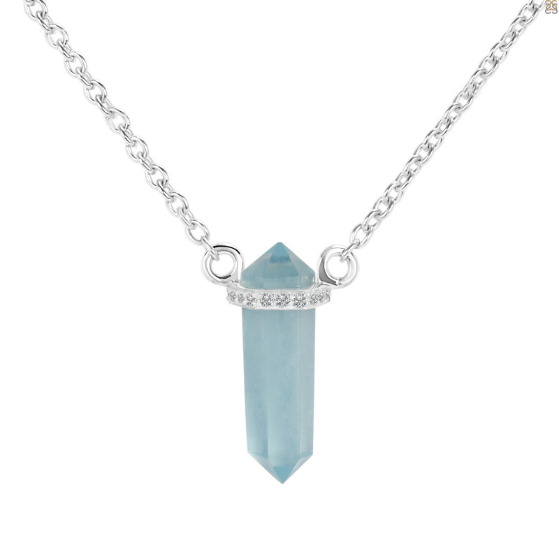  Aquamarine & White Topaz Pencil Necklace AQM-RN-84.