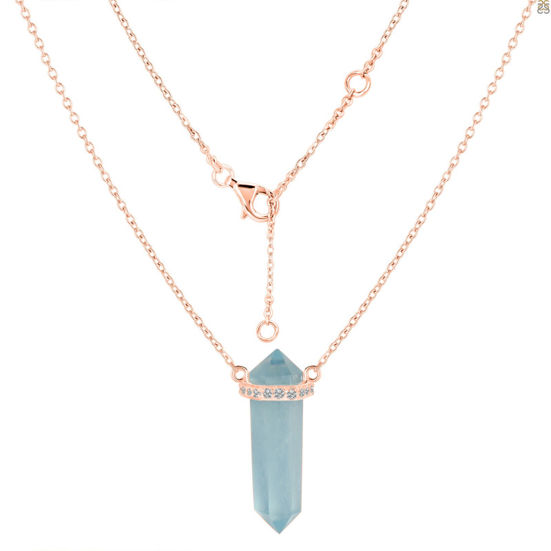  Aquamarine & White Topaz Pencil Necklace AQM-RN-84.