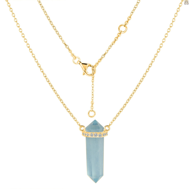  Aquamarine & White Topaz Pencil Necklace AQM-RN-84.