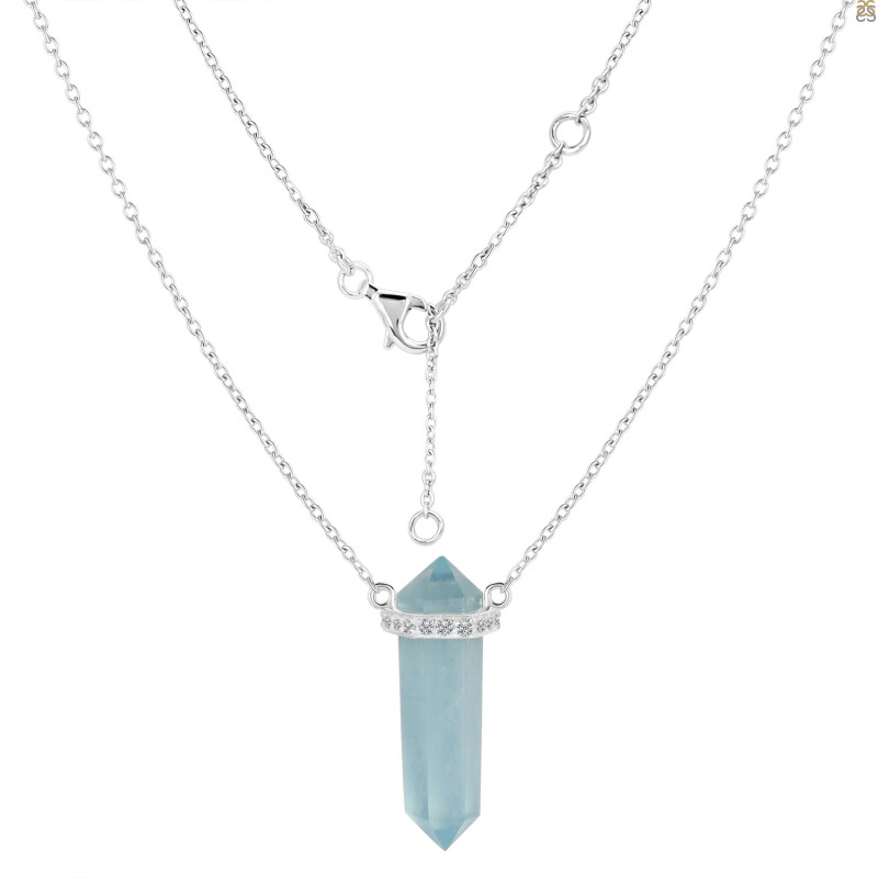  Aquamarine & White Topaz Pencil Necklace