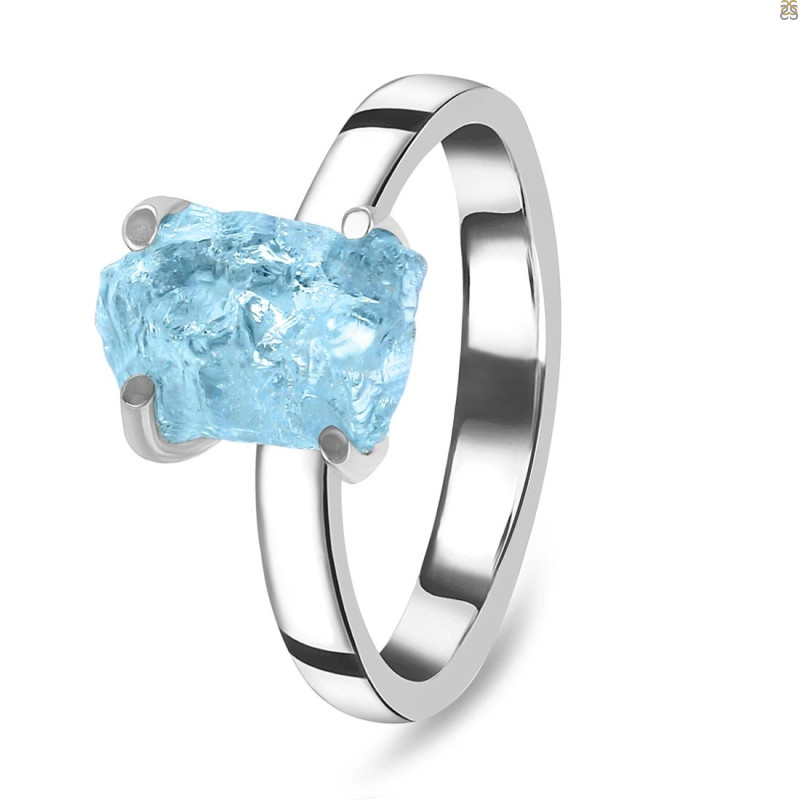 Aquamarine Raw Crystal Ring