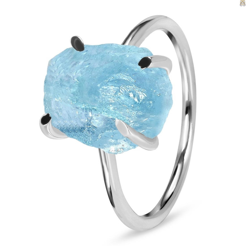 Aquamarine Raw Crystal Ring