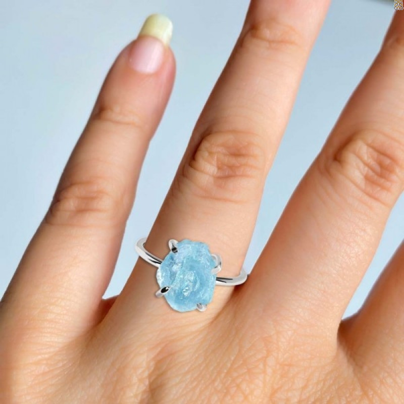 Aquamarine Raw Crystal Ring AQM-RR-350.