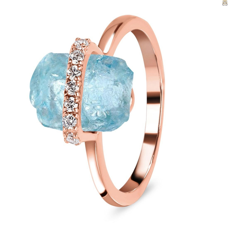 Aquamarine Raw Crystal & White Topaz Ring AQM-RR-381.