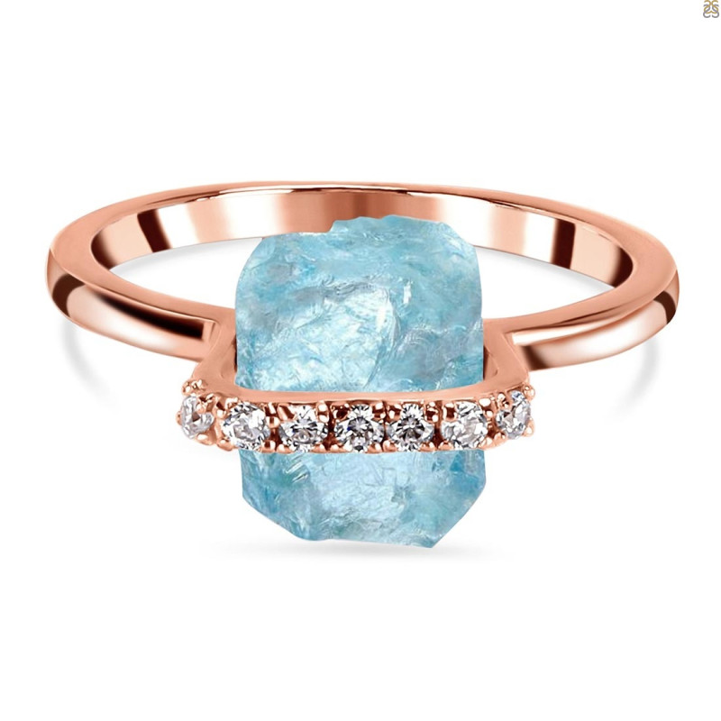 Aquamarine Raw Crystal & White Topaz Ring AQM-RR-381.