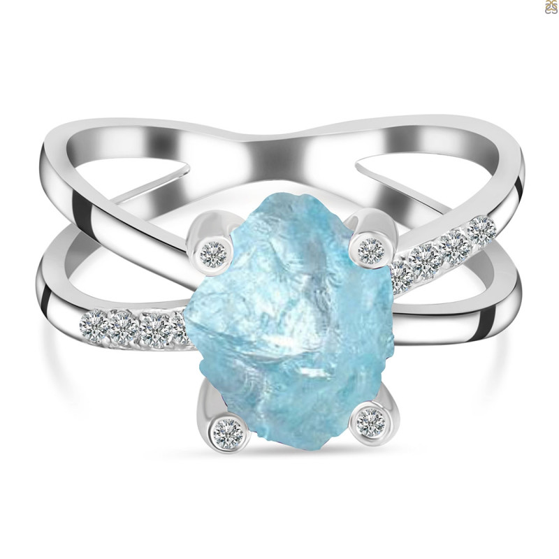 Aquamarine Raw Crystal & White Topaz Ring AQM-RR-382.