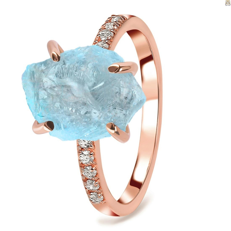 Aquamarine Raw Crystal & White Topaz Ring AQM-RR-397.
