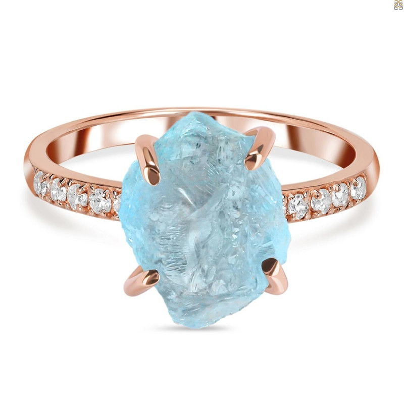 Aquamarine Raw Crystal & White Topaz Ring AQM-RR-397.