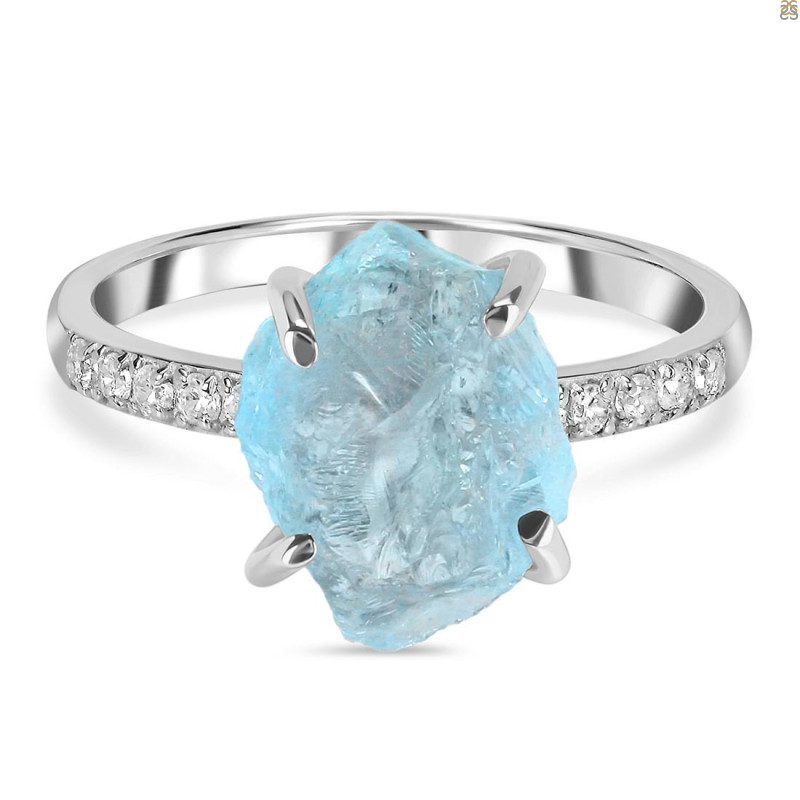 Aquamarine Raw Crystal & White Topaz Ring AQM-RR-397.