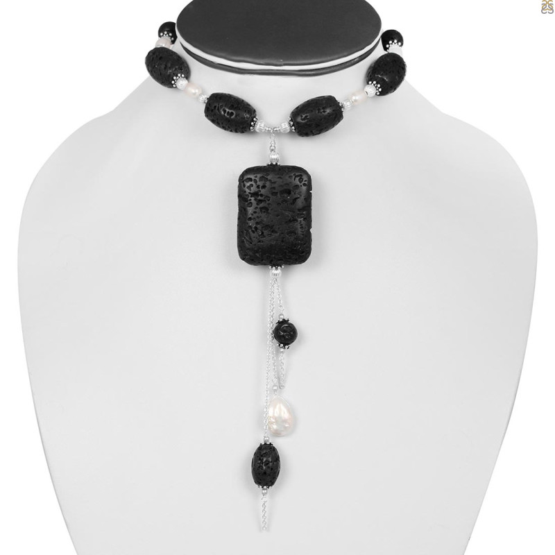 Lava/Pearl Beaded Necklace BDD-12-1606