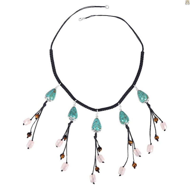 Turquoise/Rose Quartz/Tiger Eye Beaded Necklace BDD-12-1617