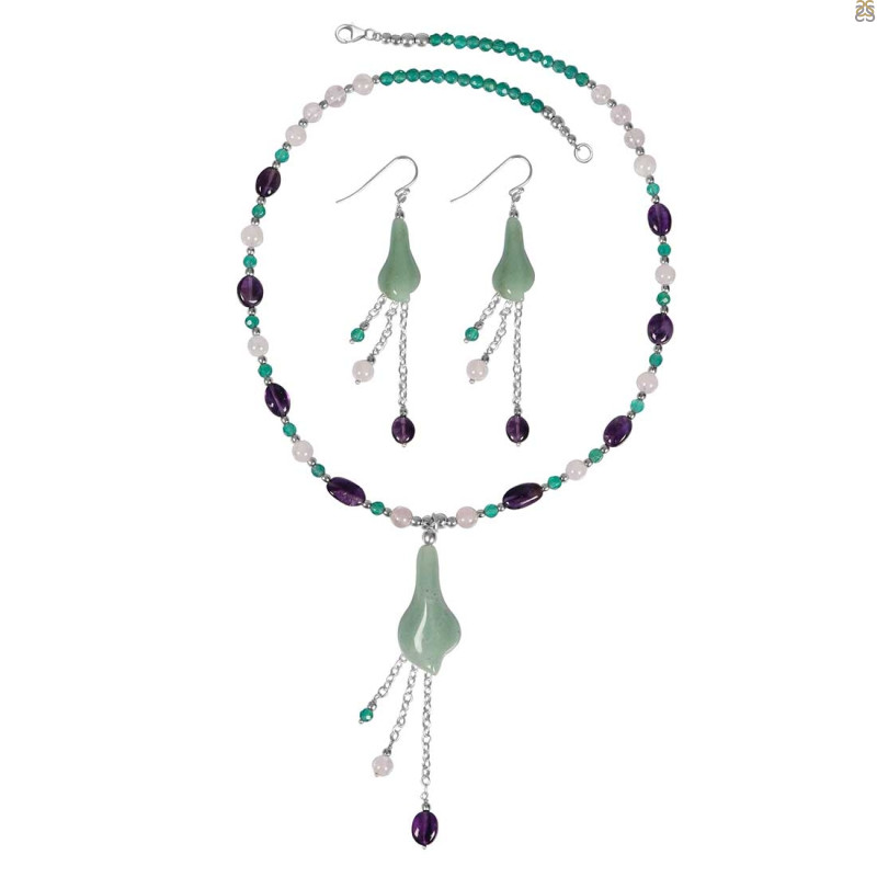 Green Aventurine/Amethyst Beaded  Jewelry Set BDD-12-1634