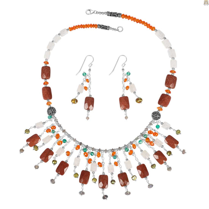 Moonstone/Sunstone/Carnelian Beaded  Jewelry Set BDD-12-1637