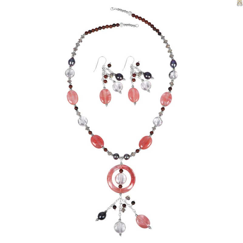 Cherry Agate/Pearl/Crystal Beaded  Jewelry Set BDD-12-1638