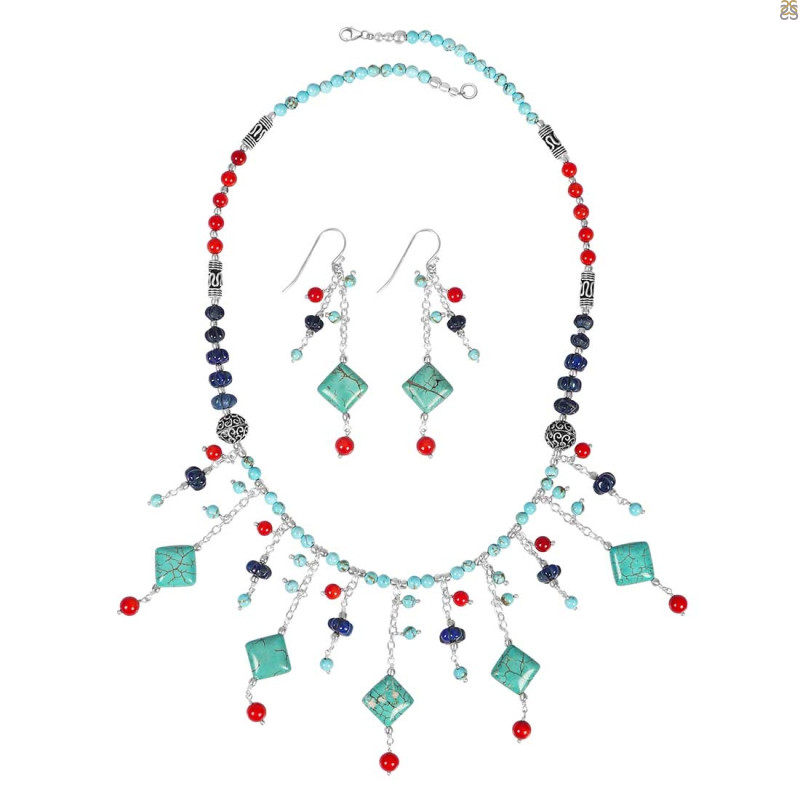 Turquoise/Lapis/Red Jasper Beaded  Jewelry Set BDD-12-1649