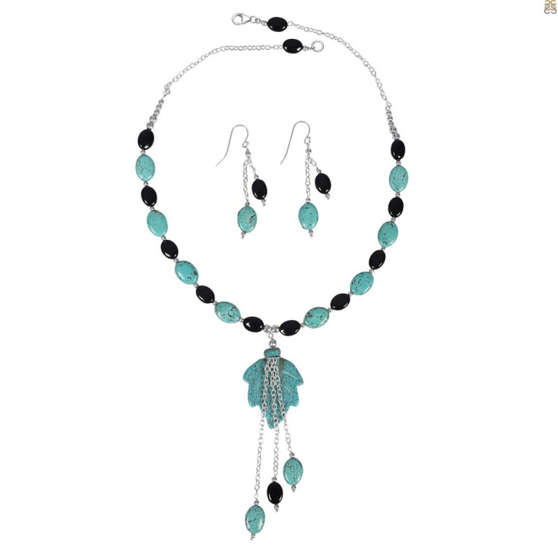 Turquoise/Black Spinel Beaded  Jewelry Set BDD-12-1651