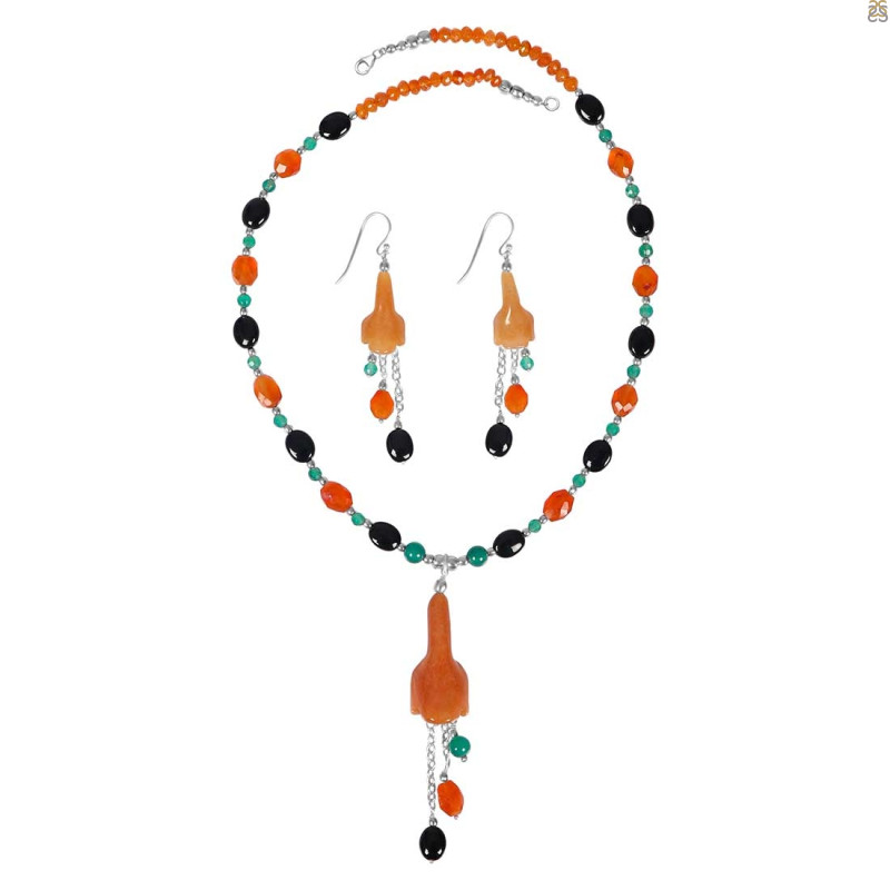 Carnelian/Black Spinel Beaded  Jewelry Set BDD-12-1653