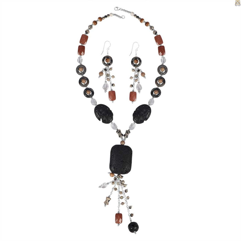 Lava/Sunstone/Delmefia Jasper Beaded  Jewelry Set BDD-12-1654