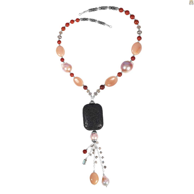 Lava/Pearl/Red Jasper Beaded Necklace BDD-12-1660