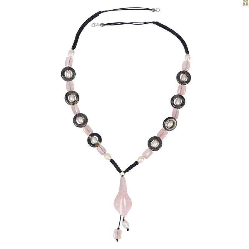 Rose Quartz/Pearl Beaded Necklace BDD-12-1663