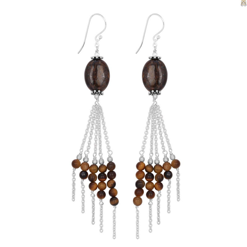 Tiger Eye/Iron Tiger Eye Beaded Earring BDD-3-107
