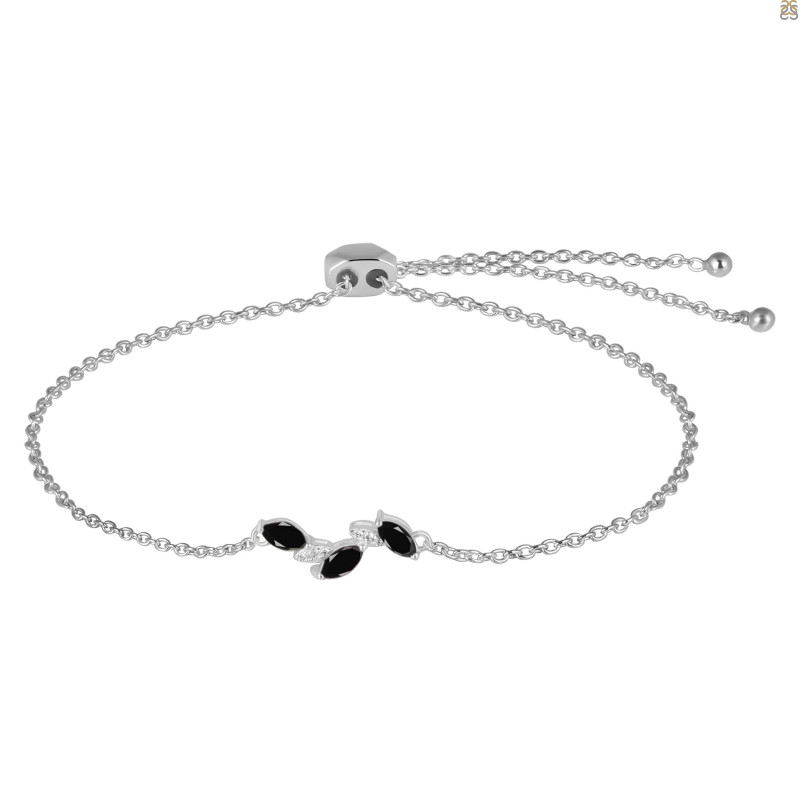 Black Tourmaline & White Topaz Bracelet With Adjustable Camera Lock BLS-RDB-143.