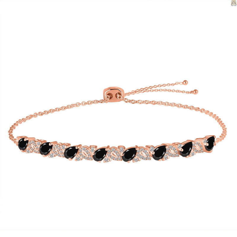 Black Tourmaline & White Topaz Bracelet With Adjustable Camera Lock BLS-RDB-128.