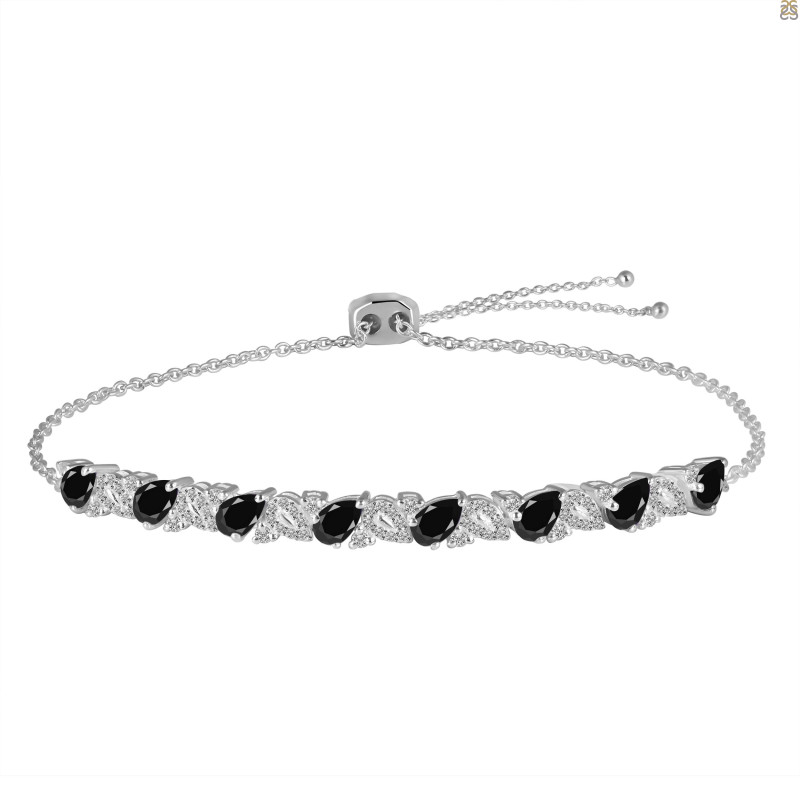 Black Tourmaline & White Topaz Bracelet With Adjustable Camera Lock BLS-RDB-128.