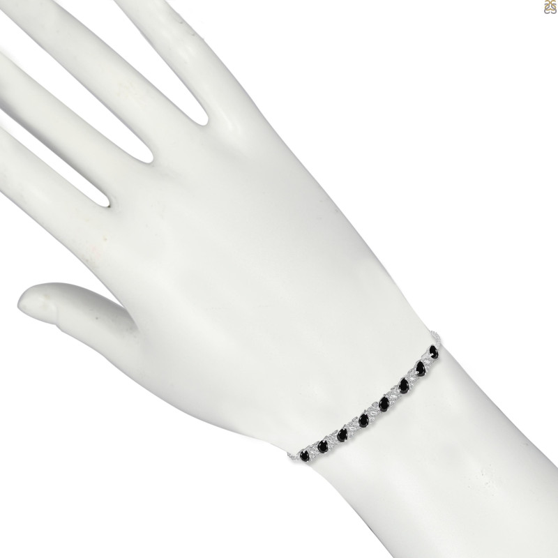 Black Tourmaline & White Topaz Bracelet With Adjustable Camera Lock