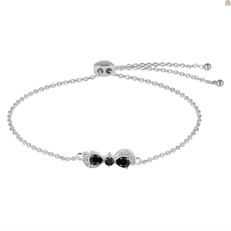 Black Tourmaline & White Topaz Bracelet With Adjustable Camera Lock BLS-RDB-145.