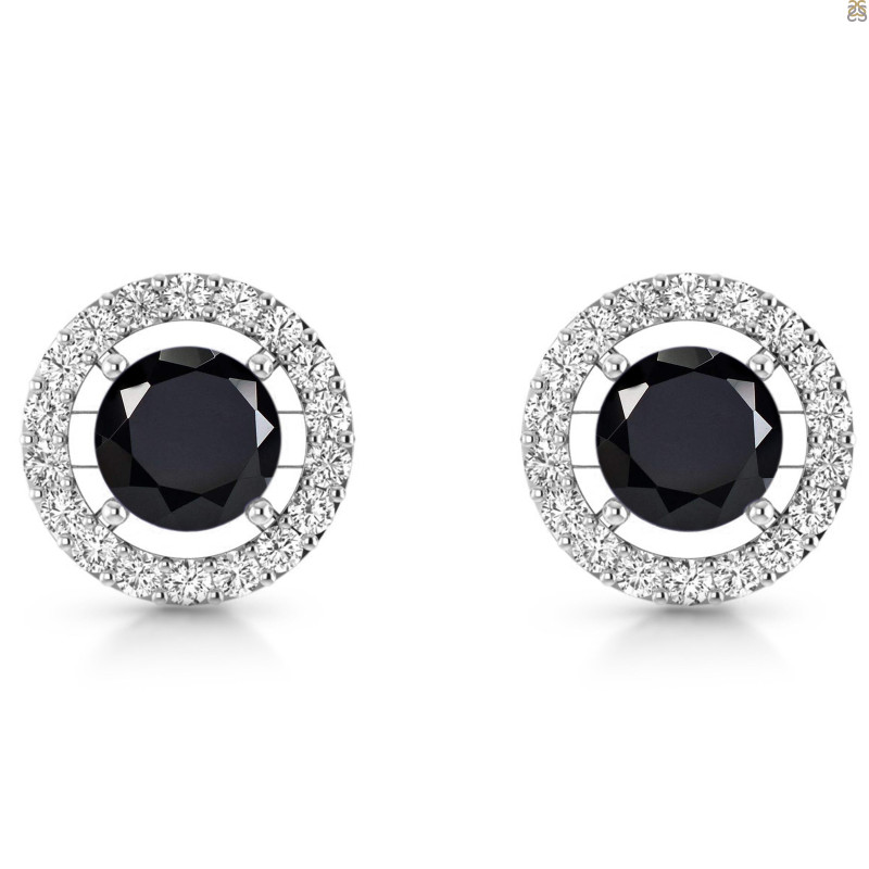 Black Tourmaline & White Topaz Stud Earring BLS-RDE-1003.