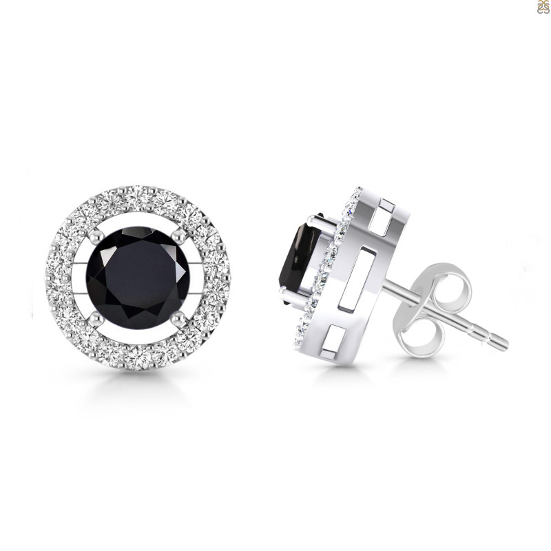 Black Tourmaline & White Topaz Stud Earring