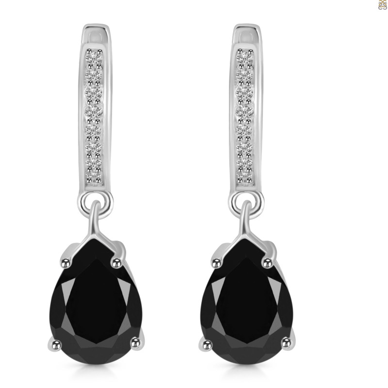 Black Tourmaline & White Topaz Hoop Earring BLS-RDE-1223.