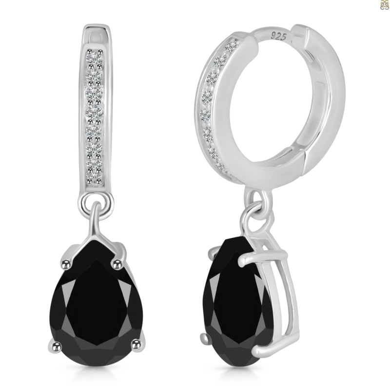 Black Tourmaline & White Topaz Hoop Earring