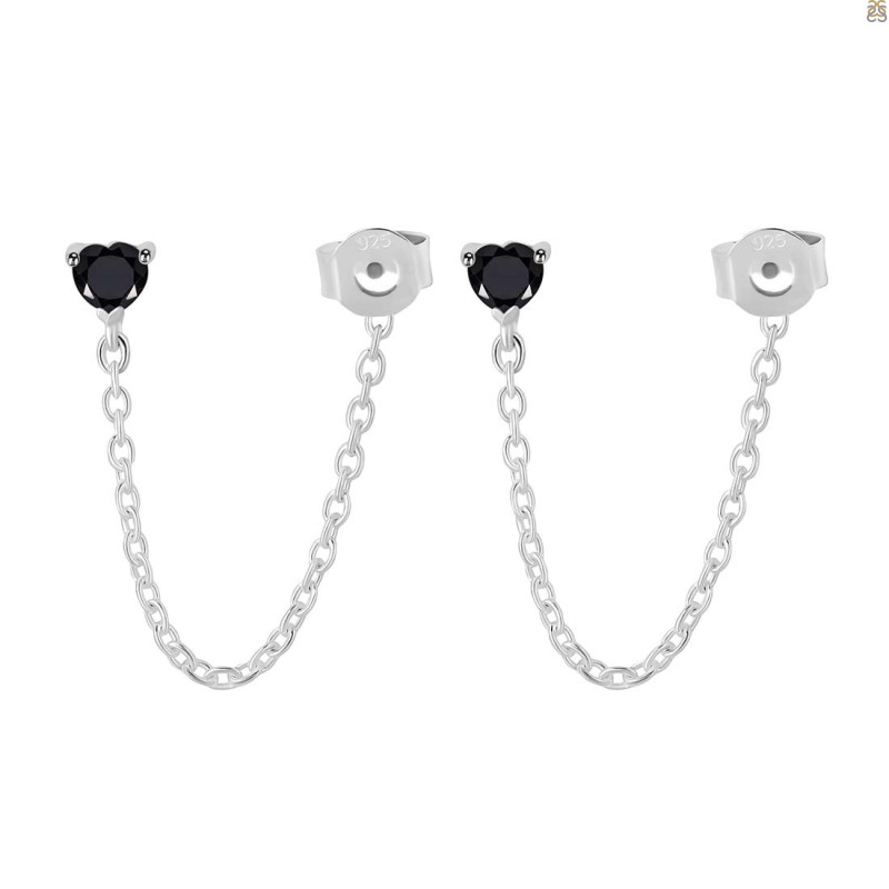 Black Tourmaline Chain Stud Earring BLS-RDE-1235.
