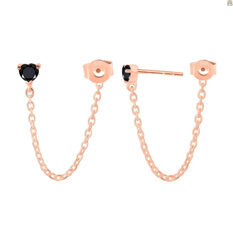 Black Tourmaline Chain Stud Earring BLS-RDE-1235.