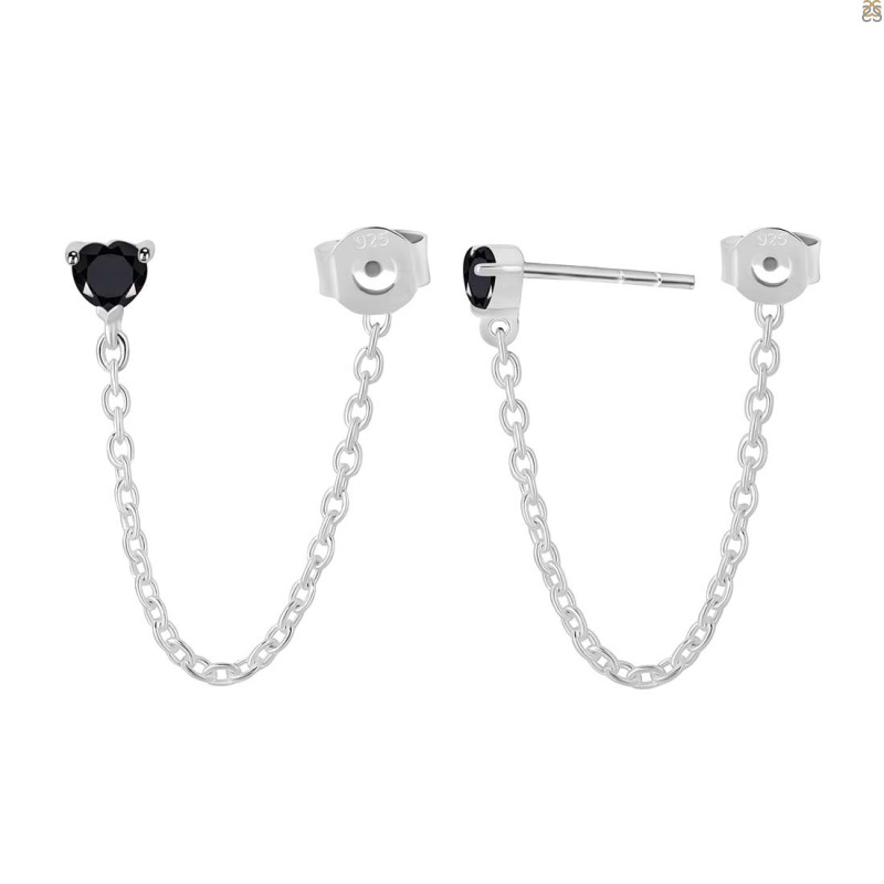 Black Tourmaline Chain Stud Earring