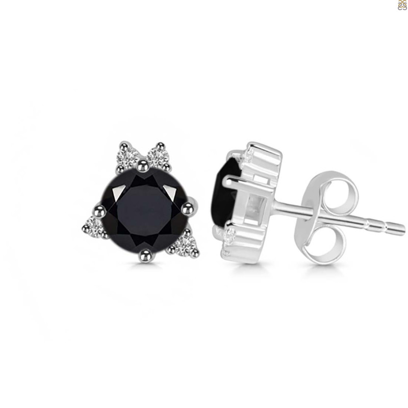 Black Tourmaline & White Topaz Stud Earring