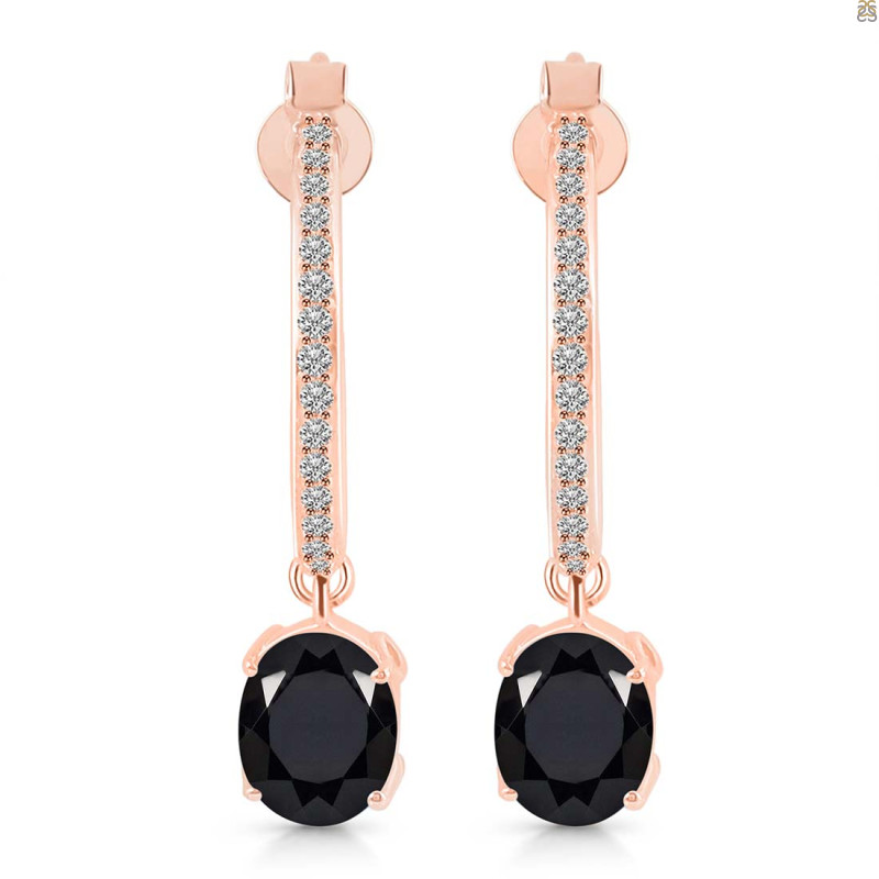 Black Tourmaline & White Topaz Hoop Earring BLS-RDE-1469.