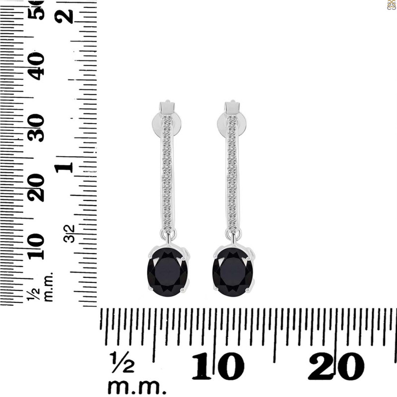 Black Tourmaline & White Topaz Hoop Earring BLS-RDE-1469.