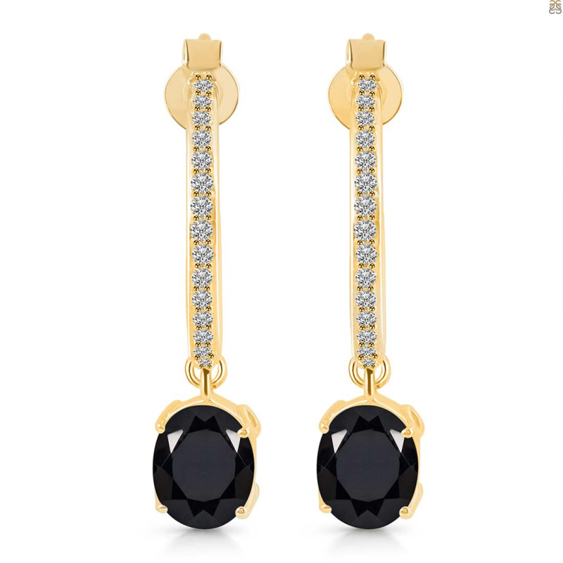 Black Tourmaline & White Topaz Hoop Earring BLS-RDE-1469.