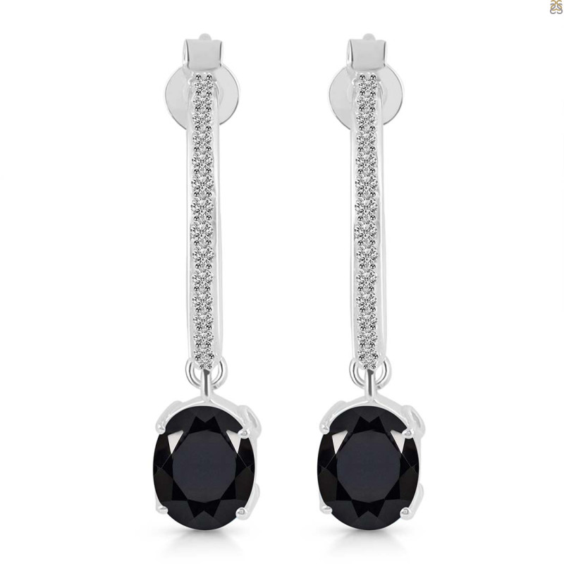 Black Tourmaline & White Topaz Hoop Earring