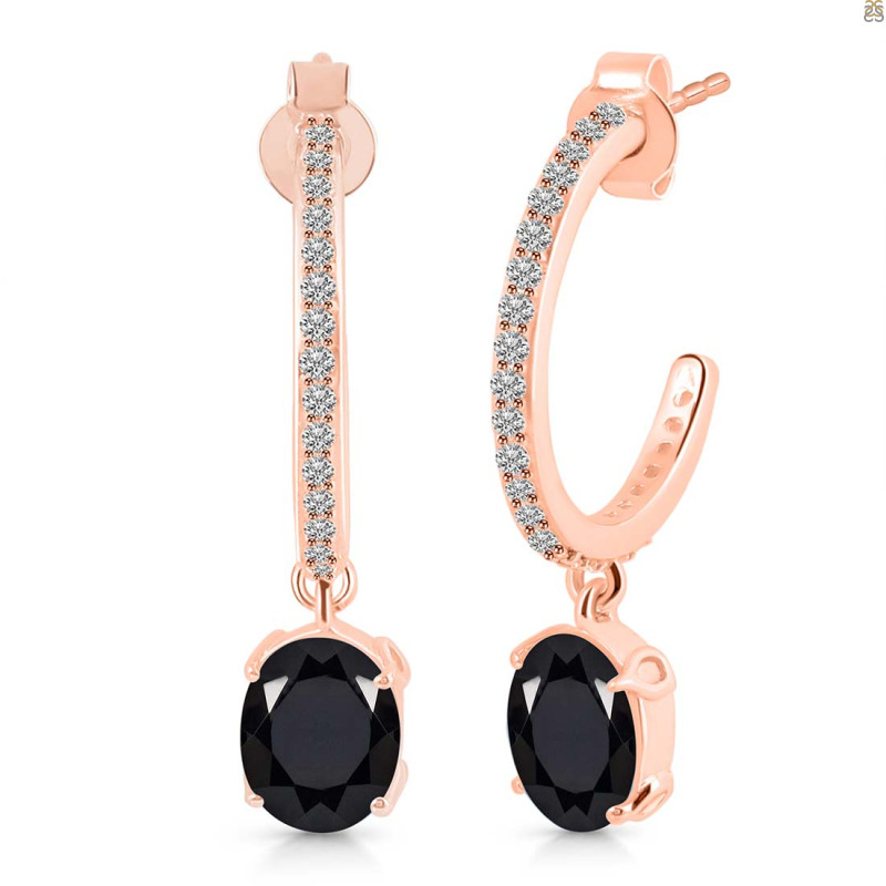 Black Tourmaline & White Topaz Hoop Earring BLS-RDE-1469.