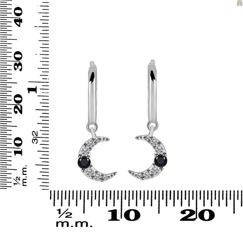 Black Tourmaline & White Topaz Hoop Earring BLS-RDE-1471.