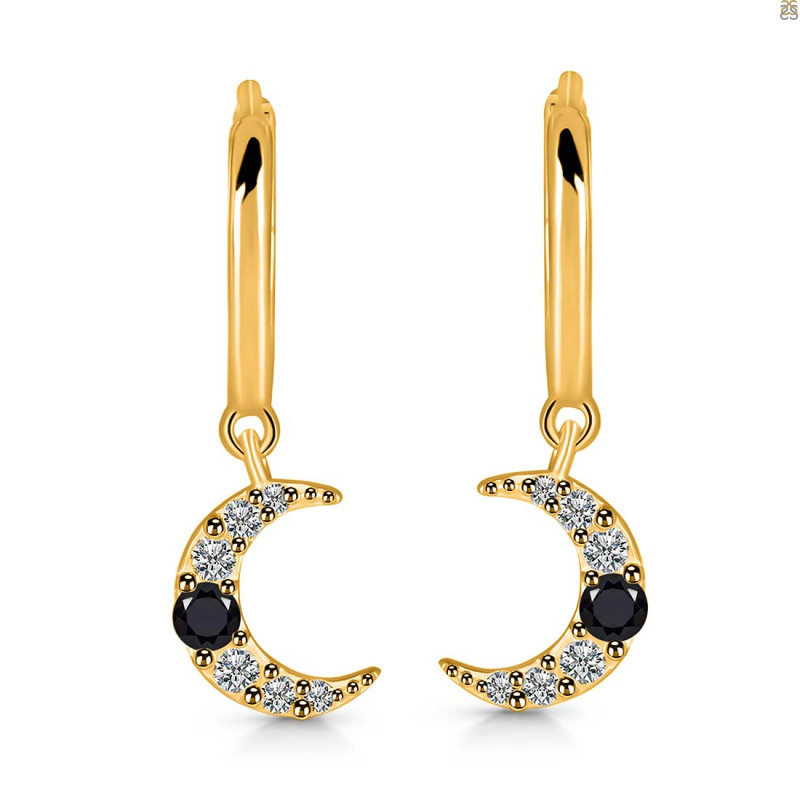 Black Tourmaline & White Topaz Hoop Earring BLS-RDE-1471.