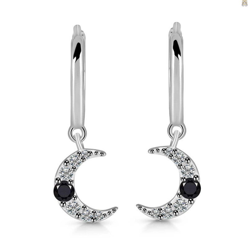 Black Tourmaline & White Topaz Hoop Earring
