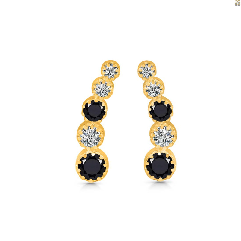 Black Tourmaline & White Topaz Stud Earring BLS-RDE-1472.